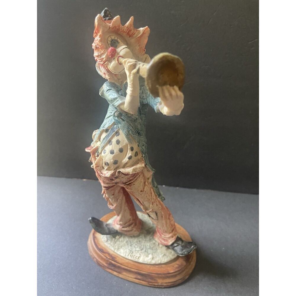 Vintage Hobo Clown Playing Horn by Pucci Italy Statuette Figurine Hand Painted.